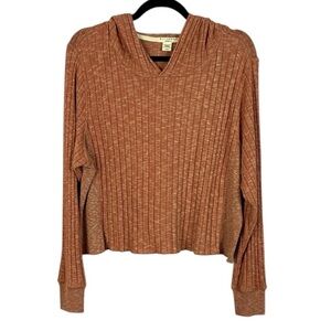 Billabong Casual Ribbed Knit Long Sleeve Hooded Oversized Sweater Large Brown